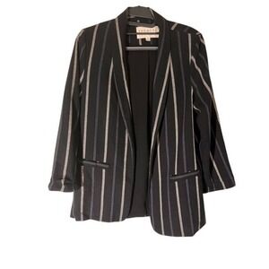Promesa Blazer Open Front Black Stripped 100% Cotton Women's Small